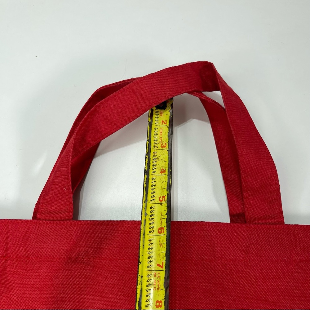 Vintage Christmas 1988 Winter Teddy Bear Red Canvas Tote Bag Jingle Bell  17x18' - Picture 6 of 10